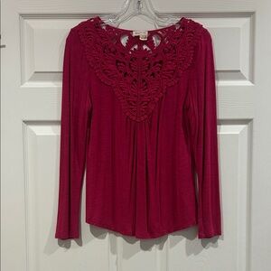 Anthropologie Deep Red Lace Detail Blouse